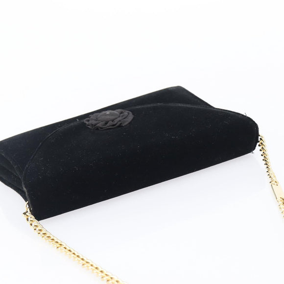 Salvatore Ferragamo Chain Shoulder Bag Velor Black Gold Tone Auth BA16656