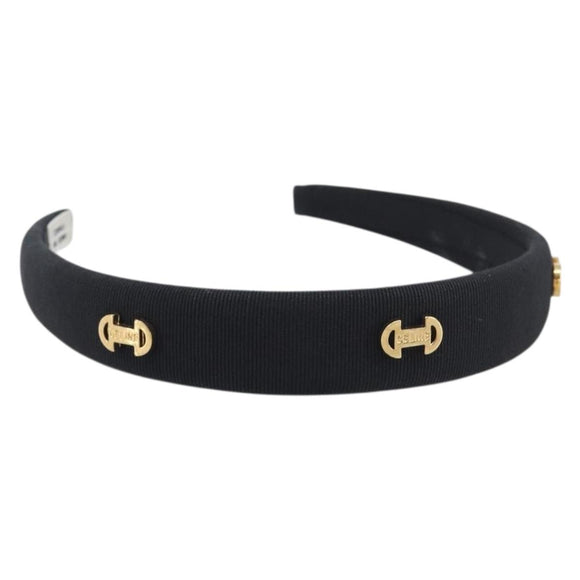 CELINE Hair Band Canvas Black Gold Tone Auth BA16657A