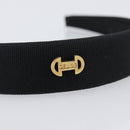 CELINE Hair Band Canvas Black Gold Tone Auth BA16657A-6