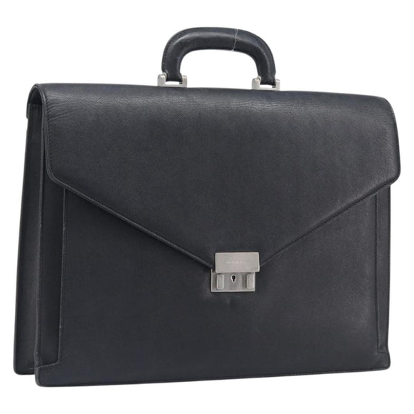 BURBERRY Business Bag Leather Black Silver Auth BA16658