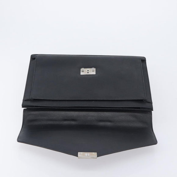 BURBERRY Business Bag Leather Black Silver Auth BA16658