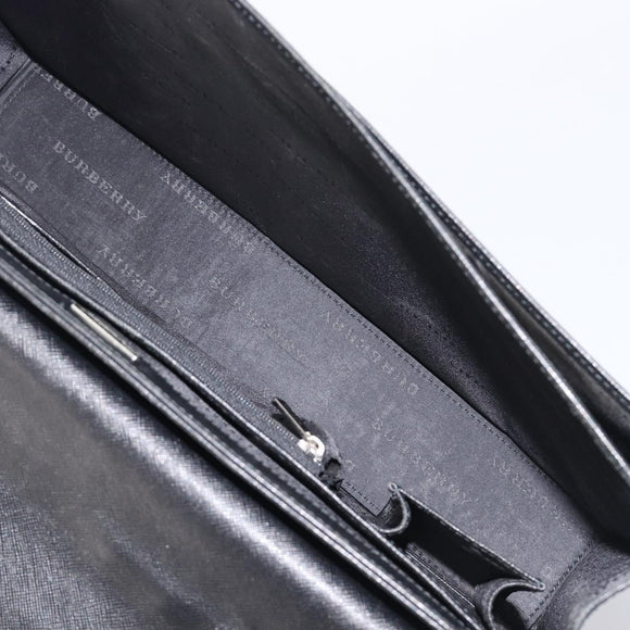 BURBERRY Business Bag Leather Black Silver Auth BA16658