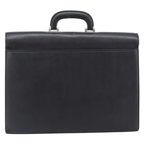 BURBERRY Business Bag Leather Black Silver Auth BA16658