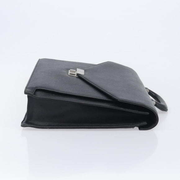 BURBERRY Business Bag Leather Black Silver Auth BA16658