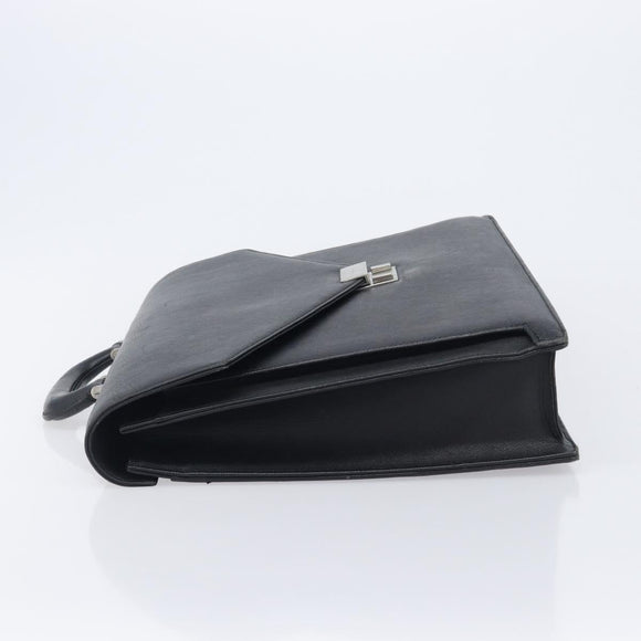 BURBERRY Business Bag Leather Black Silver Auth BA16658