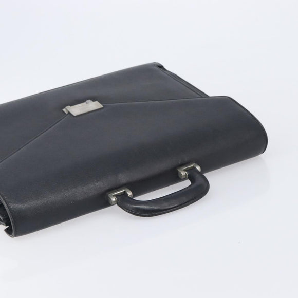 BURBERRY Business Bag Leather Black Silver Auth BA16658