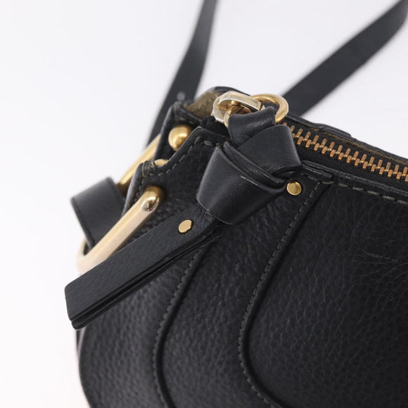 Chloe Hailey Shoulder Bag Leather Black Gold Auth BA16662A