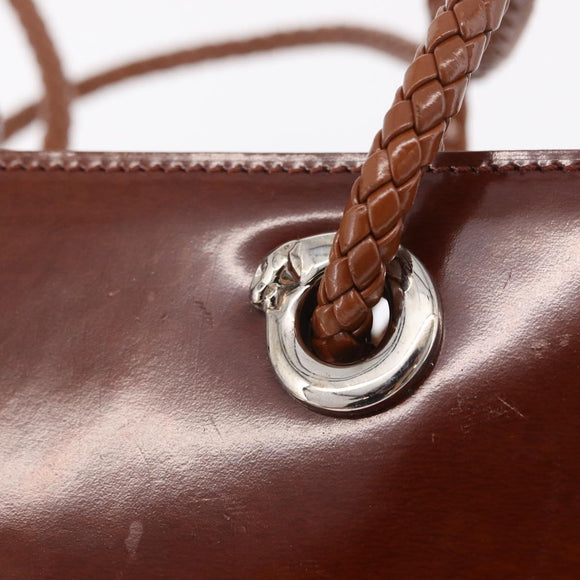 Cartier PANTHERE Tote Bag Patent leather Brown Silver Auth BA16667V