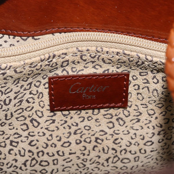 Cartier PANTHERE Tote Bag Patent leather Brown Silver Auth BA16667V