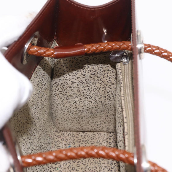 Cartier PANTHERE Tote Bag Patent leather Brown Silver Auth BA16667V