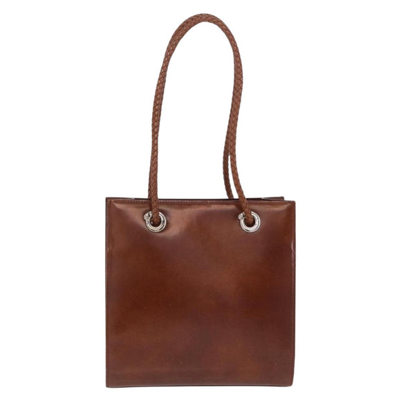 Cartier PANTHERE Tote Bag Patent leather Brown Silver Auth BA16667V