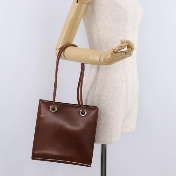 Cartier PANTHERE Tote Bag Patent leather Brown Silver Auth BA16667V