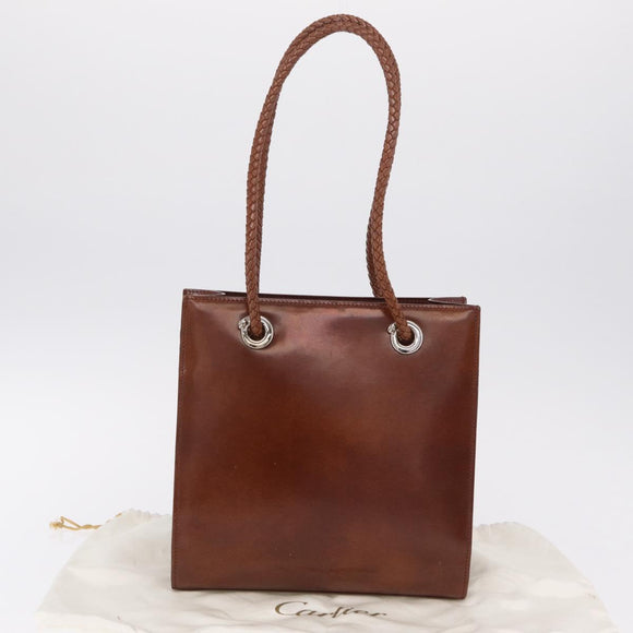 Cartier PANTHERE Tote Bag Patent leather Brown Silver Auth BA16667V