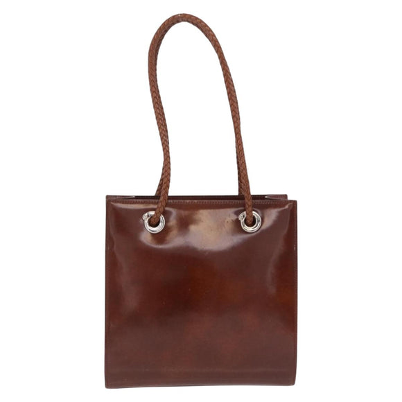 Cartier PANTHERE Tote Bag Patent leather Brown Silver Auth BA16667V