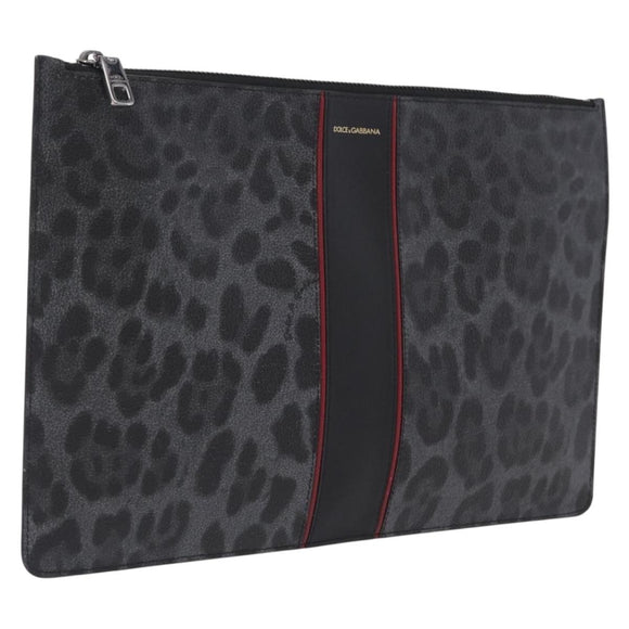 Dolce & Gabbana Clutch Bag PVC Leather Black Silver Auth BA16669A
