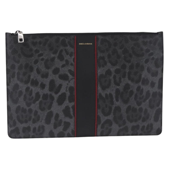 Dolce & Gabbana Clutch Bag PVC Leather Black Silver Auth BA16669A