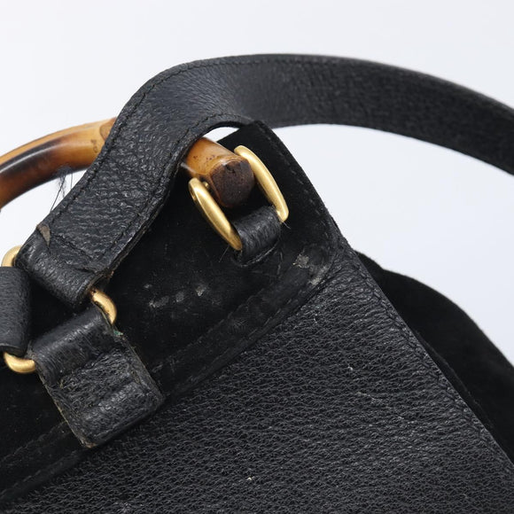 GUCCI Bamboo Backpack Suede Black Gold 003 1705 0030 Auth BA16673