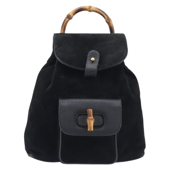 GUCCI Bamboo Backpack Suede Black Gold 003 1705 0030 Auth BA16673