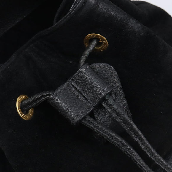 GUCCI Bamboo Backpack Suede Black Gold 003 1705 0030 Auth BA16673
