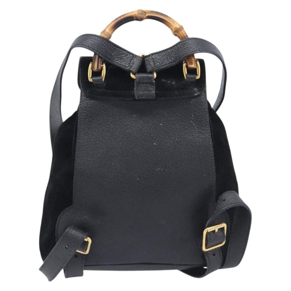 GUCCI Bamboo Backpack Suede Black Gold 003 1705 0030 Auth BA16673