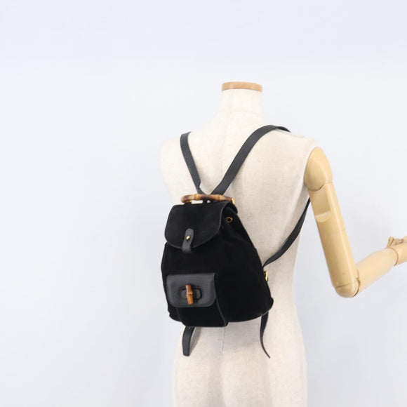 GUCCI Bamboo Backpack Suede Black Gold 003 1705 0030 Auth BA16673