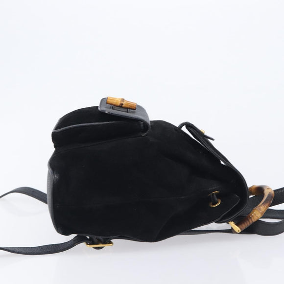 GUCCI Bamboo Backpack Suede Black Gold 003 1705 0030 Auth BA16673
