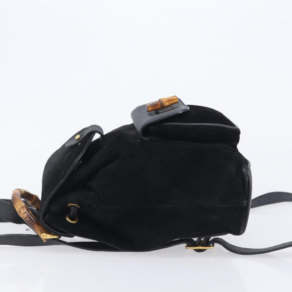 GUCCI Bamboo Backpack Suede Black Gold 003 1705 0030 Auth BA16673