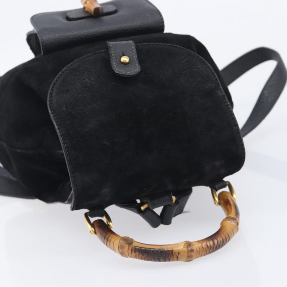 GUCCI Bamboo Backpack Suede Black Gold 003 1705 0030 Auth BA16673