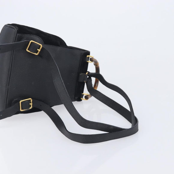 GUCCI Bamboo Backpack Suede Black Gold 003 1705 0030 Auth BA16673