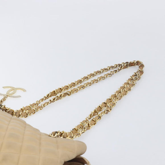 CHANEL Matelasse Chain Shoulder Bag Lamb Skin Beige Gold CC Auth BA16674