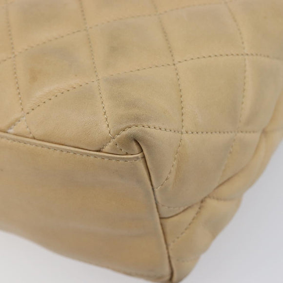 CHANEL Matelasse Chain Shoulder Bag Lamb Skin Beige Gold CC Auth BA16674