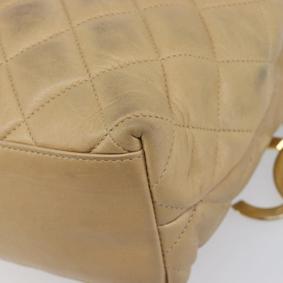 CHANEL Matelasse Chain Shoulder Bag Lamb Skin Beige Gold CC Auth BA16674