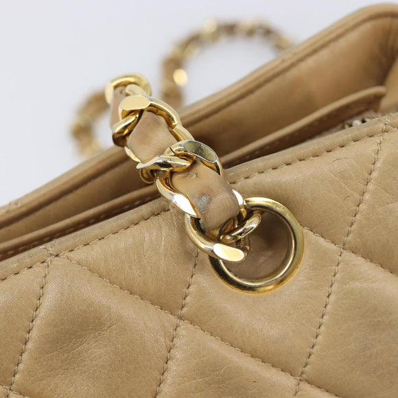 CHANEL Matelasse Chain Shoulder Bag Lamb Skin Beige Gold CC Auth BA16674