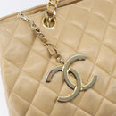 CHANEL Matelasse Chain Shoulder Bag Lamb Skin Beige Gold CC Auth BA16674-19