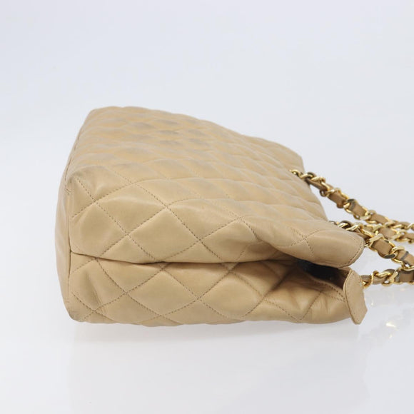 CHANEL Matelasse Chain Shoulder Bag Lamb Skin Beige Gold CC Auth BA16674