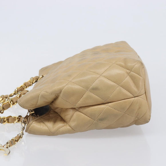 CHANEL Matelasse Chain Shoulder Bag Lamb Skin Beige Gold CC Auth BA16674