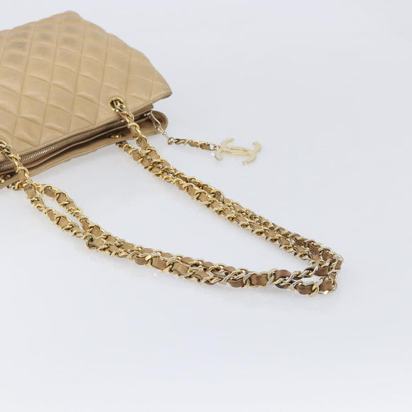 CHANEL Matelasse Chain Shoulder Bag Lamb Skin Beige Gold CC Auth BA16674
