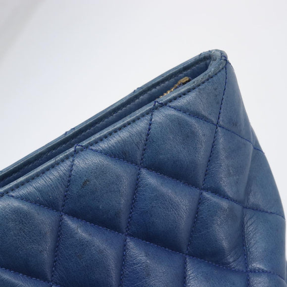 CHANEL Matelasse Chain Shoulder Bag Lamb Skin Blue Gold CC Auth BA16675