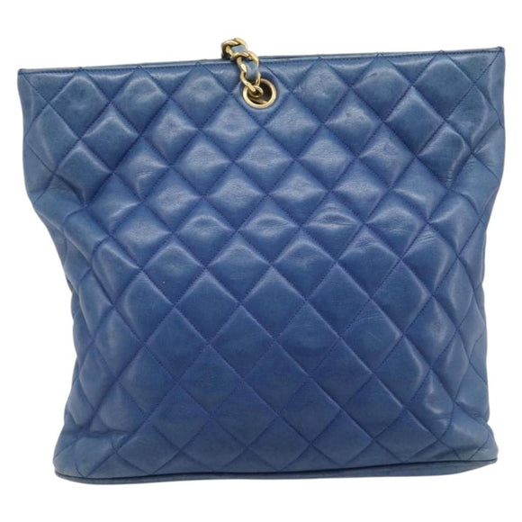 CHANEL Matelasse Chain Shoulder Bag Lamb Skin Blue Gold CC Auth BA16675