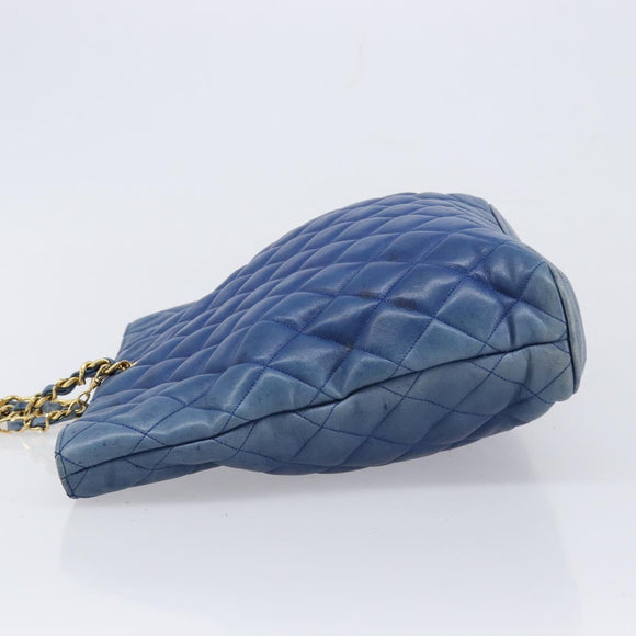CHANEL Matelasse Chain Shoulder Bag Lamb Skin Blue Gold CC Auth BA16675