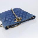 CHANEL Matelasse Chain Shoulder Bag Lamb Skin Blue Gold CC Auth BA16675-6