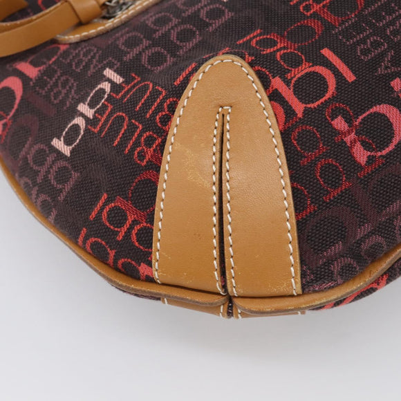 BURBERRY Blue Label Shoulder Bag Canvas Red Silver Auth BA16676
