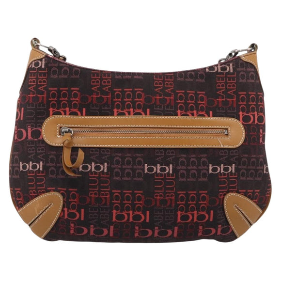 BURBERRY Blue Label Shoulder Bag Canvas Red Silver Auth BA16676