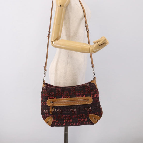 BURBERRY Blue Label Shoulder Bag Canvas Red Silver Auth BA16676