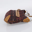 BURBERRY Blue Label Shoulder Bag Canvas Red Silver Auth BA16676-5