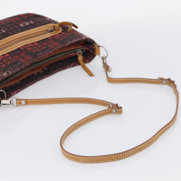 BURBERRY Blue Label Shoulder Bag Canvas Red Silver Auth BA16676