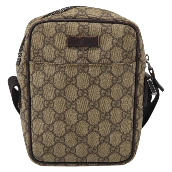 GUCCI GG Supreme Shoulder Bag PVC Beige Silver 122754 Auth BA16678
