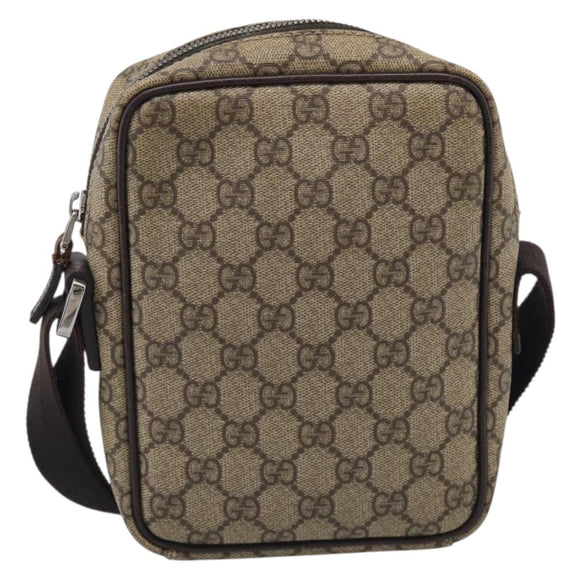 GUCCI GG Supreme Shoulder Bag PVC Beige Silver 122754 Auth BA16678