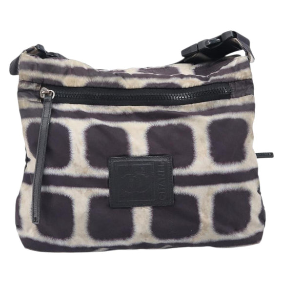 CHANEL Sports Line Shoulder Bag Nylon Black Silver CC Auth BA16680