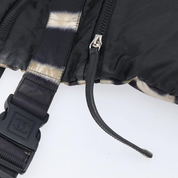 CHANEL Sports Line Shoulder Bag Nylon Black Silver CC Auth BA16680